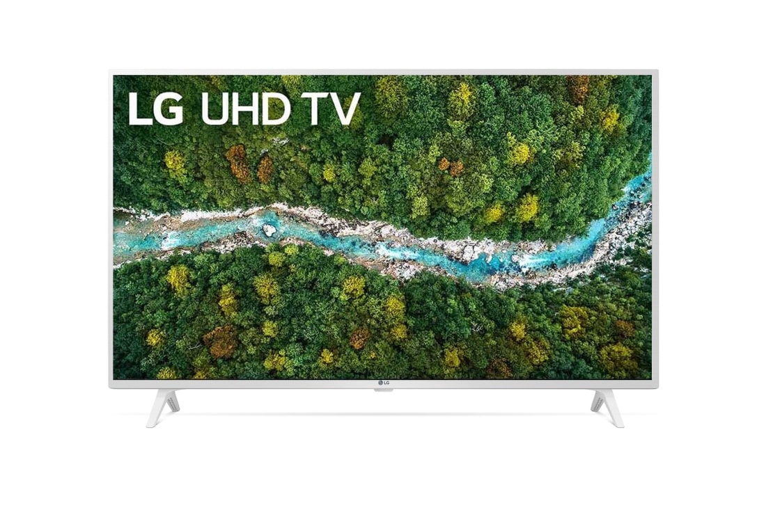 LG UP76 43'' 4K Smart UHD TV, vist forfra med infill-billede, 43UP76906LE