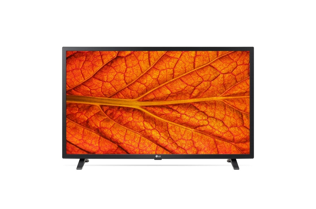 LG LM63 32 inch HD TV, billede vist forfra med infill-billede, 32LM637BPLA
