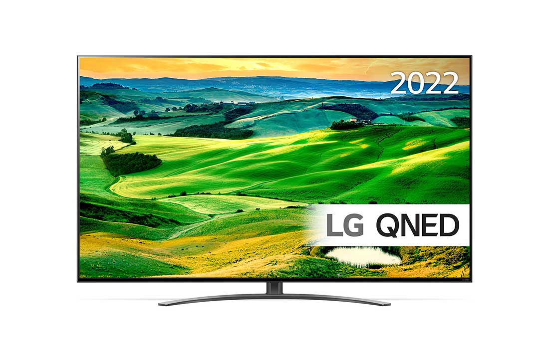 LG 55'' QNED 81 - QNED 4K Smart TV - 55QNED816QA, Et LG QNED TV vist forfra med udfyldningsbillede og produktlogo, 55QNED816QA