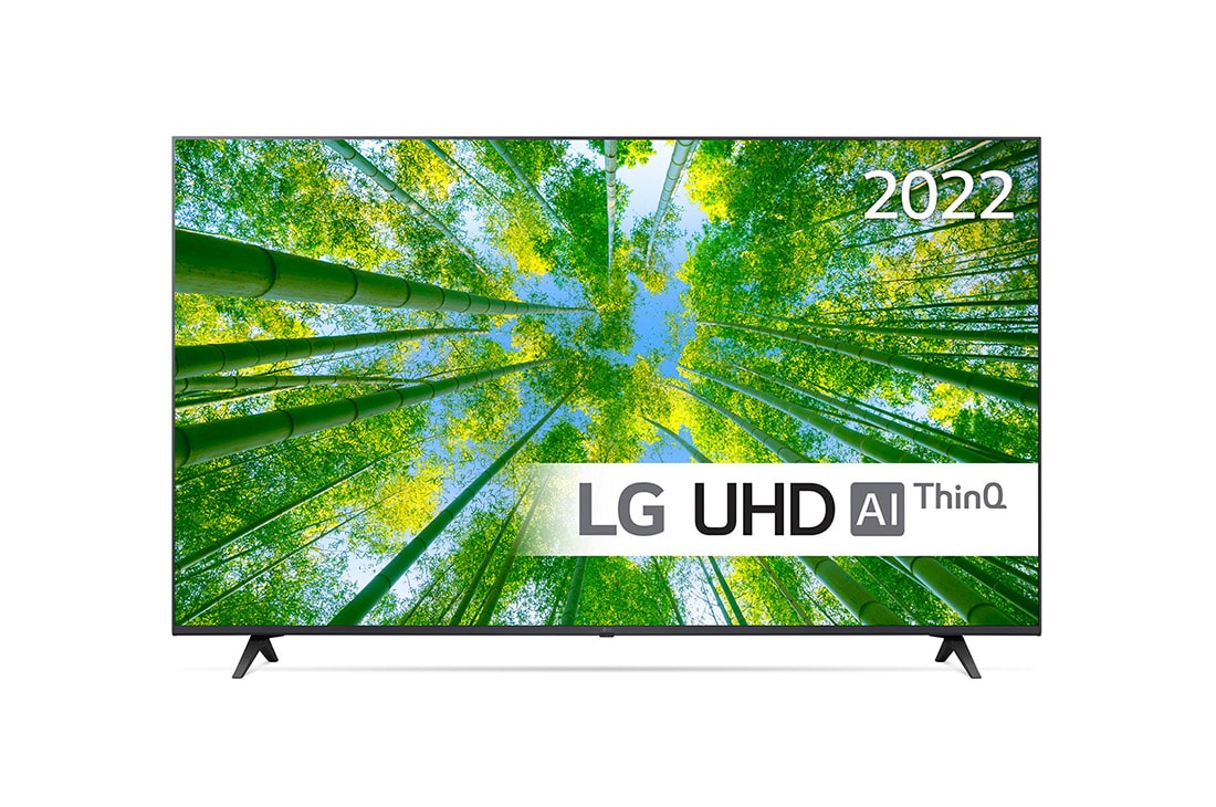 LG 50'' UQ8000 - 4K UHD Smart TV - 50UQ80006LB, LG’s UHD TV med forsænket billede og produktlogo vist forfra, 50UQ80006LB