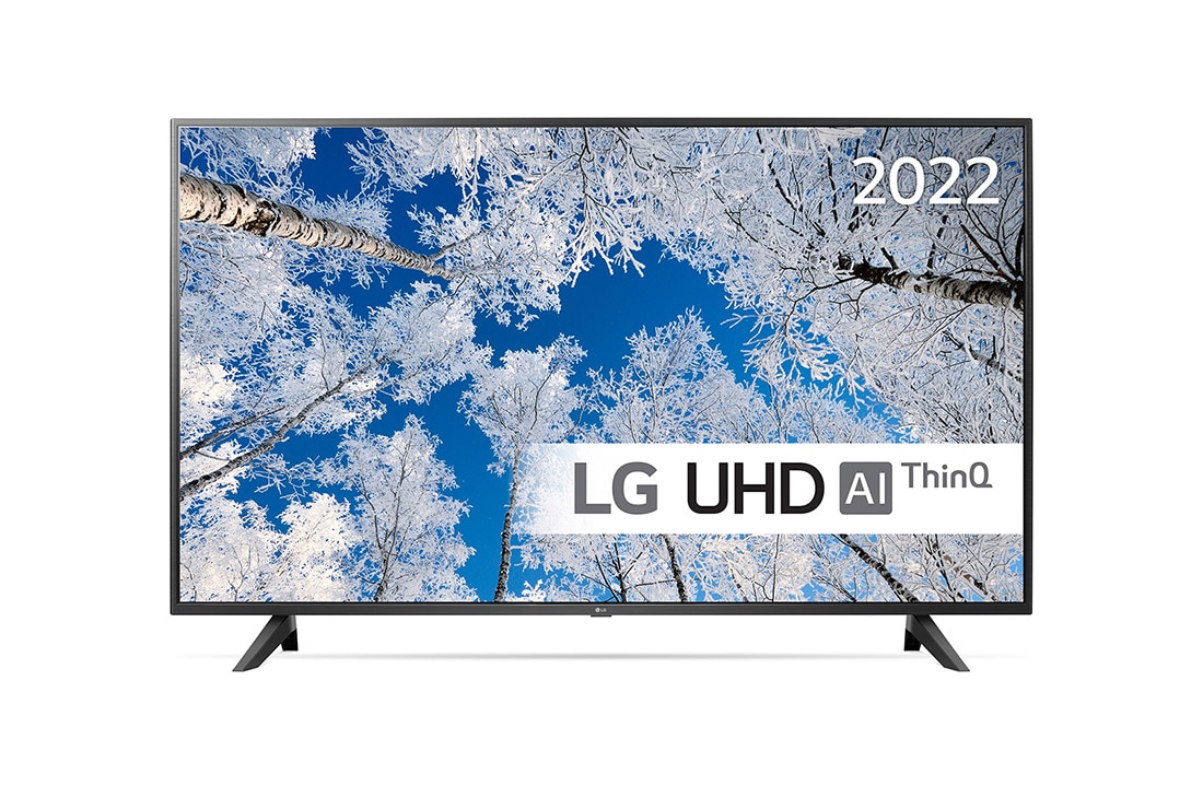 LG 65'' UQ7000 - 4K UHD Smart TV - 65UQ70006LB, LG’s UHD TV med forsænket billede og produktlogo vist forfra, 65UQ70006LB