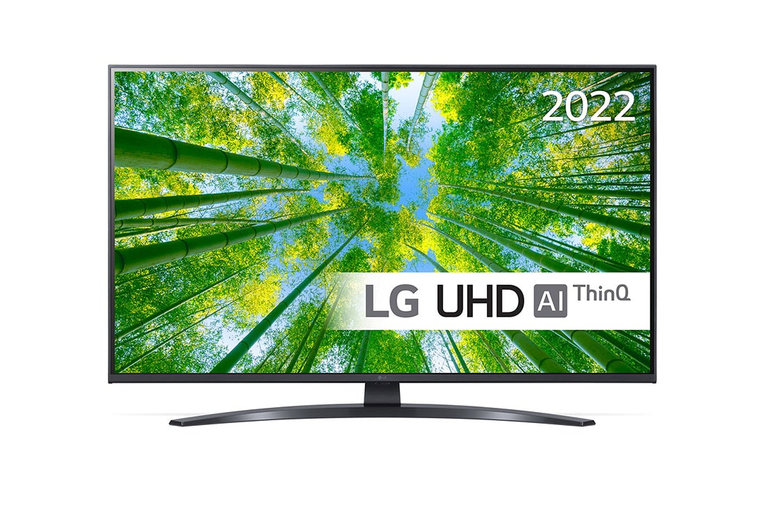 LG 43'' UQ8100 - 4K UHD Smart TV - 43UQ81006LB, LG’s UHD TV med forsænket billede og produktlogo vist forfra, 43UQ81006LB