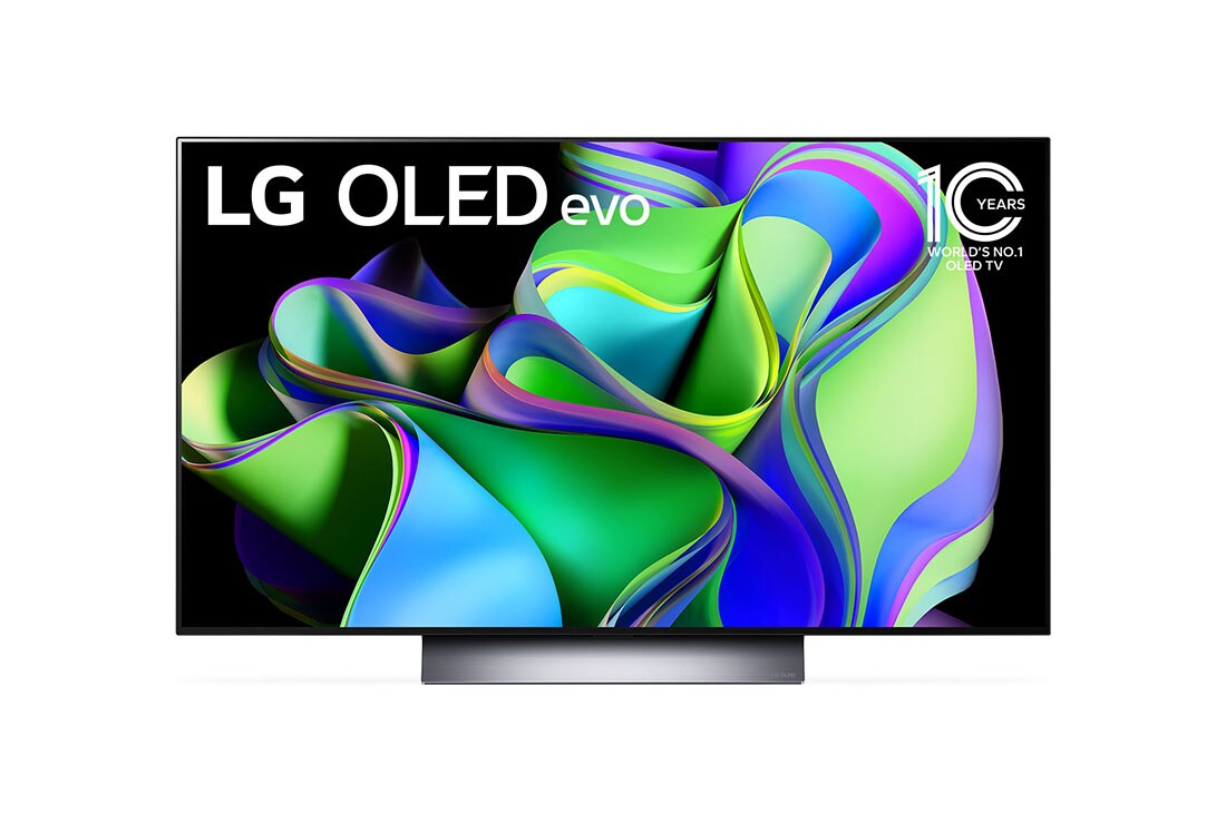 LG 48'' OLED evo C3 - 4K TV (2023), Vist forfra med LG OLED evo og 10 Years World No.1 OLED-logoet på skærmen., OLED48C36LA