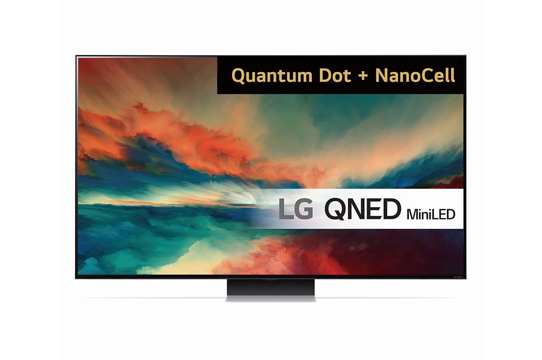 LG 65'' QNED 86 - 4K TV (2023), Et LG QNED TV vist forfra med udfyldningsbillede og produktlogo, 65QNED866RE