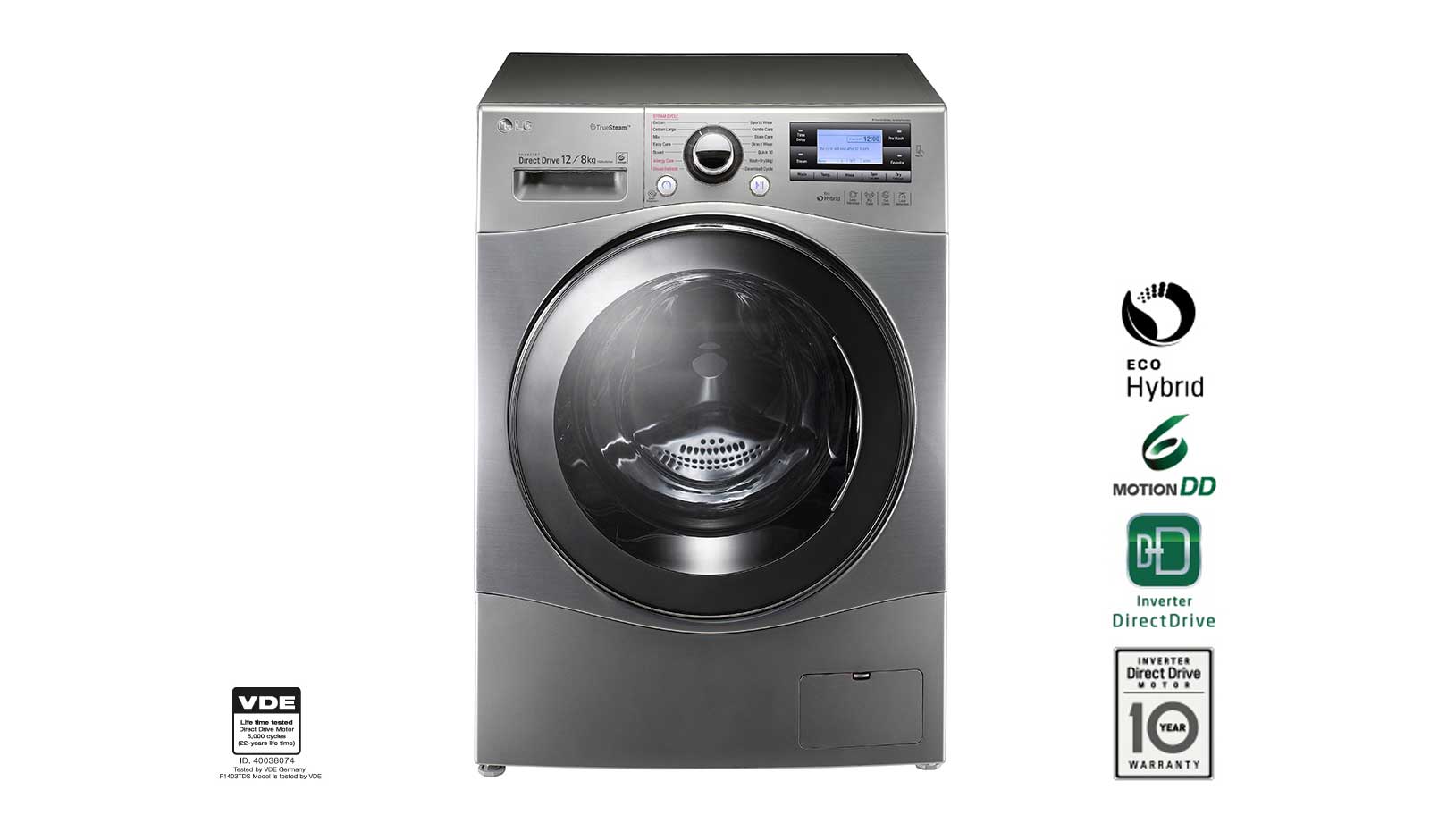 LG kg / 1-8 kg True Steam™ 6 Motion Direct Drive vaskemaskine / tørretumbler, NFC LG Danmark