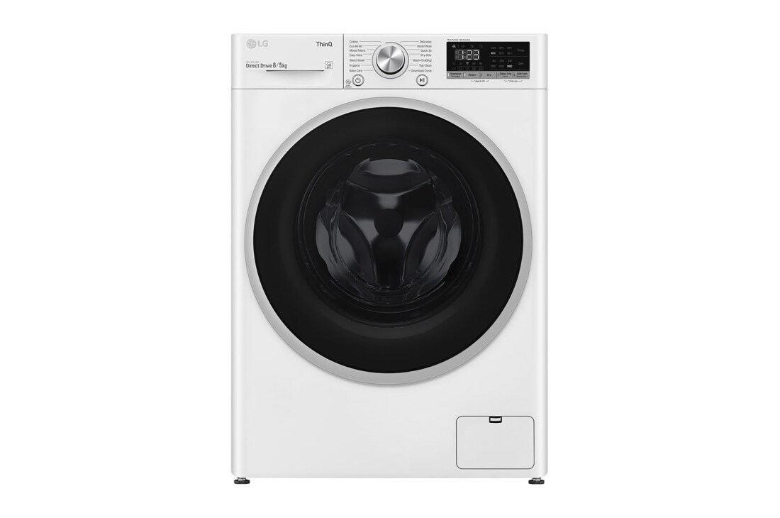 LG 8 kg / 5 kg Kombineret vaskemaskine/tørretumbler(Hvid) - Energiklasse E, AI DD™, Smart Diagnosis™ med Wi-Fi, P4AOTH1W