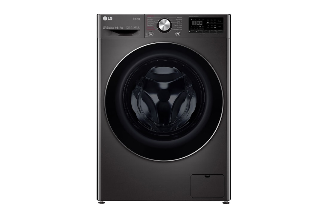 LG 10.5kg / 7kg Kombineret vaskemaskine/tørretumbler(Sort) - Steam, Energiklasse E, TurboWash™360, AI DD™, Smart Diagnosis™ med Wi-Fi, CV90J7S2BE