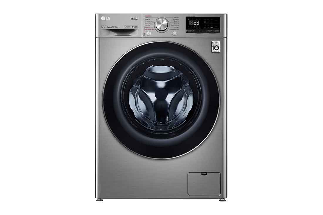 Frø halstørklæde gallon LG 9 kg / 6 kg Kombineret vaskemaskine/tørretumbler(Stainless Silver) -  Steam, Energiklasse E, TurboWash™, AI DD™, Smart Diagnosis™ med Wi-Fi