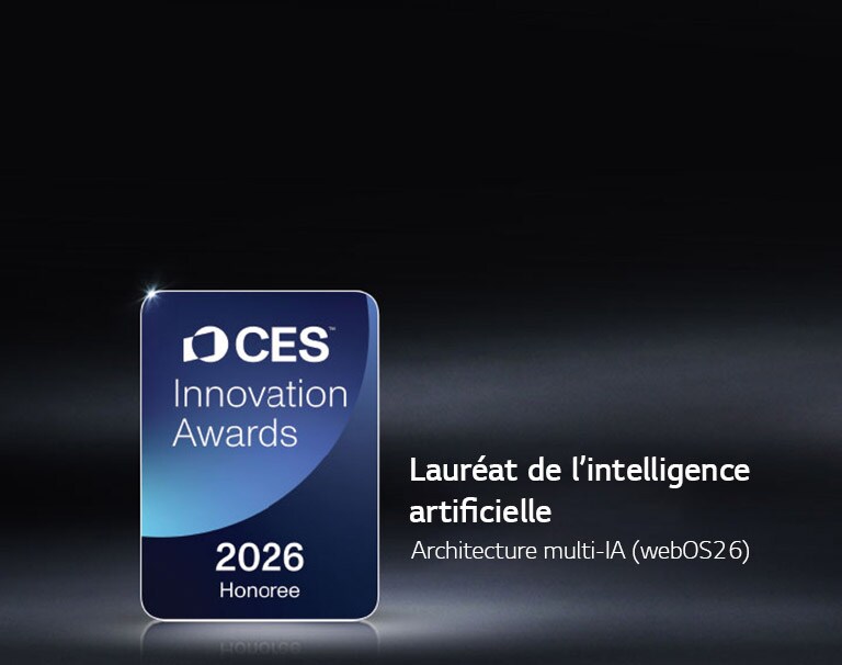 Le badge du lauréat des CES Innovation Awards 2026 est présenté sur un fond sombre. L’architecture multi-IA est reconnue dans la catégorie Intelligence artificielle.