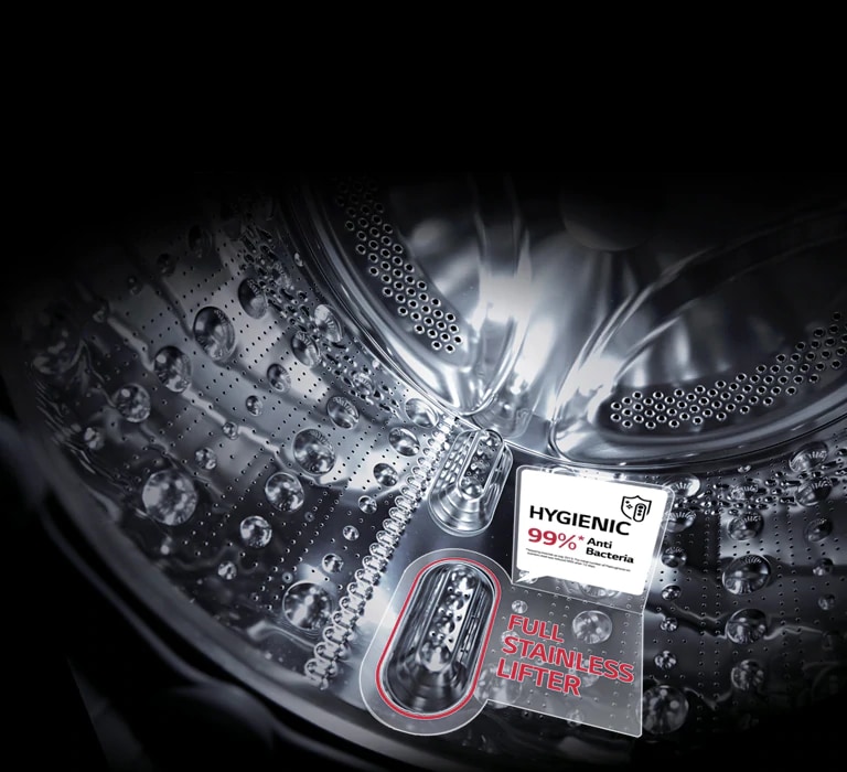 Intérieur du lave-linge entièrement en inox