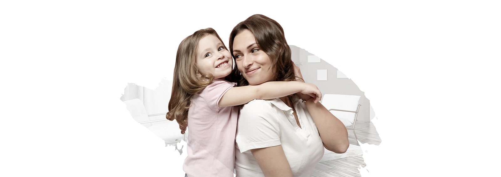 A happy and comfortable mother and daughter.