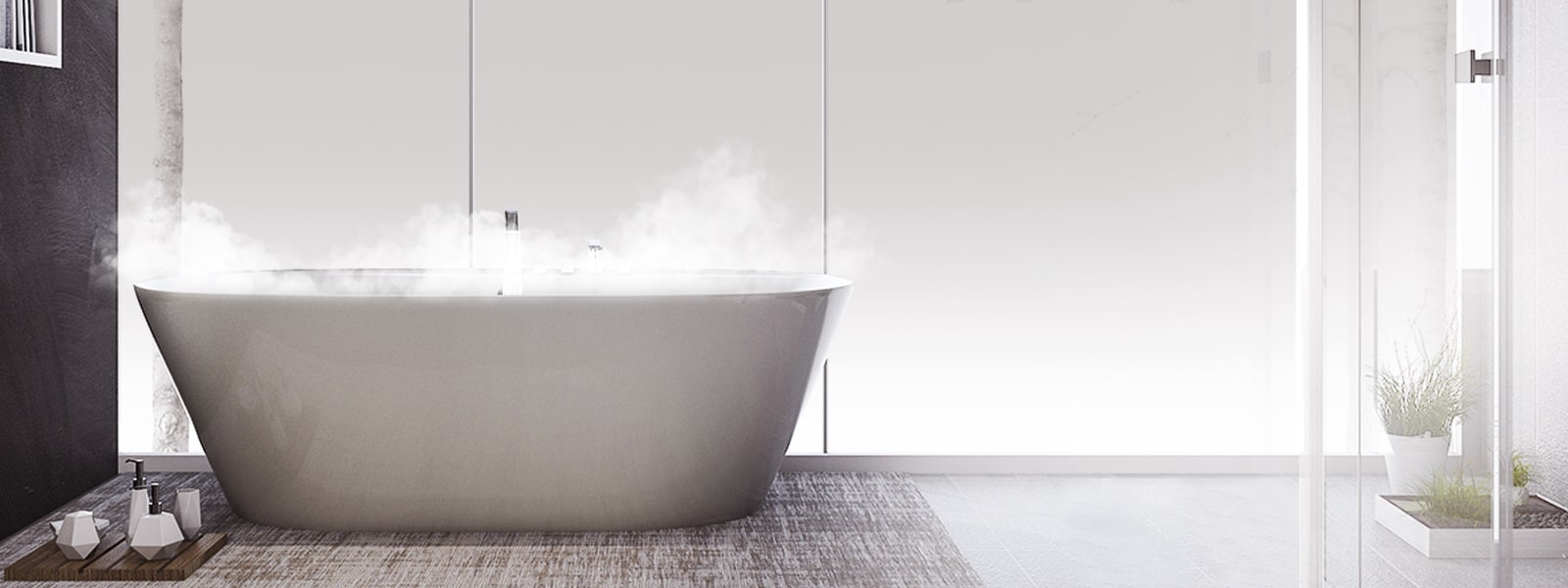 De la vapeur chaude émane de la baignoire.