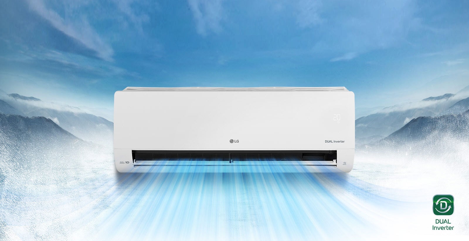 Le climatiseur est au premier plan et l'air sort de la machine.