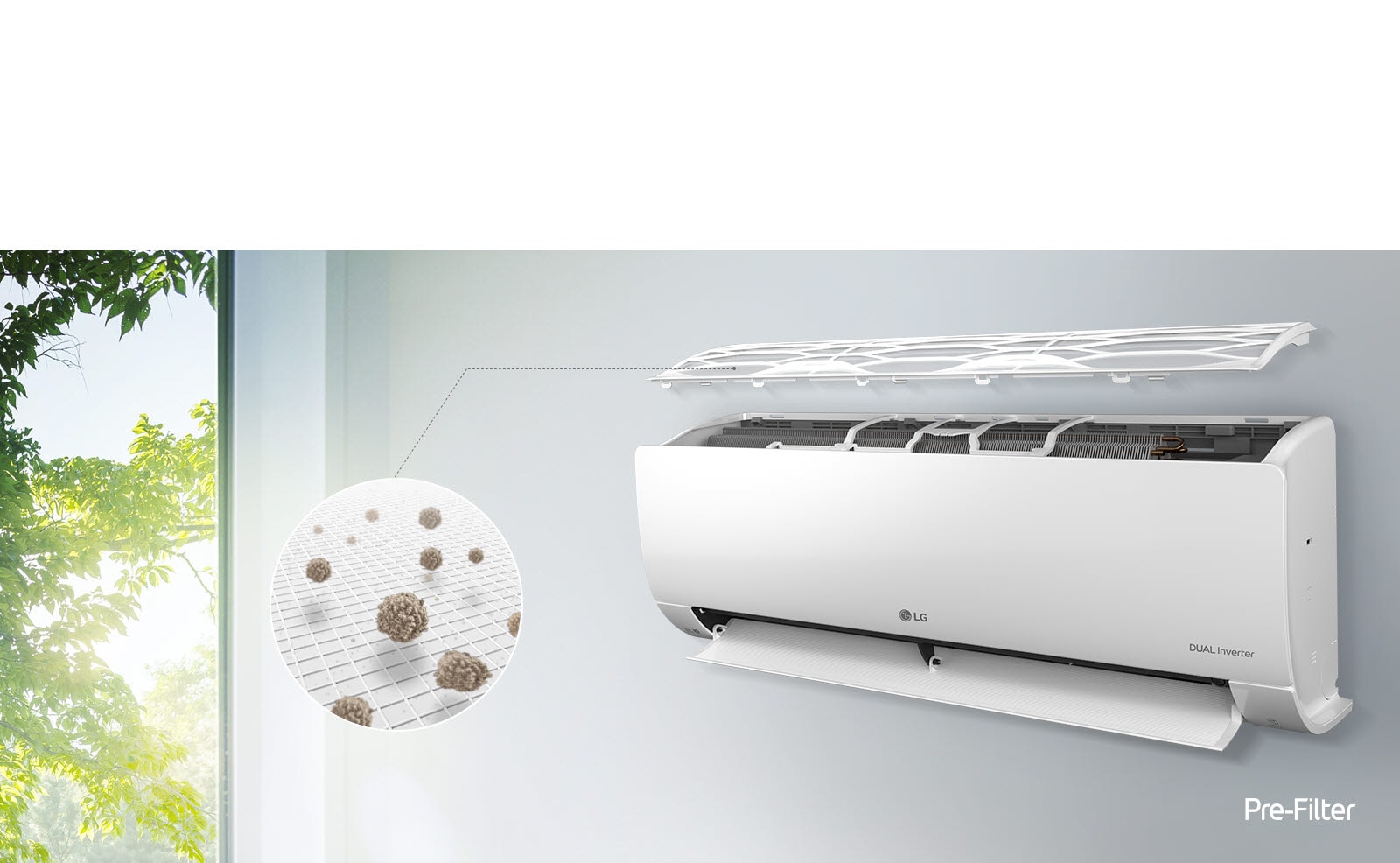 Le préfiltre mène à un cercle montrant la poussière emprisonnée dans le préfiltre.