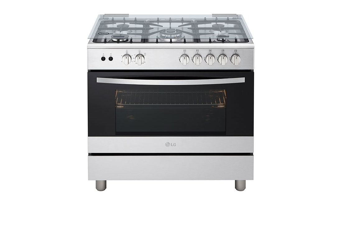 LG Cuisinière à gaz 5 Feux 90 CM, Sécurité totale, Système de chauffage  combiné, Rôtissoire