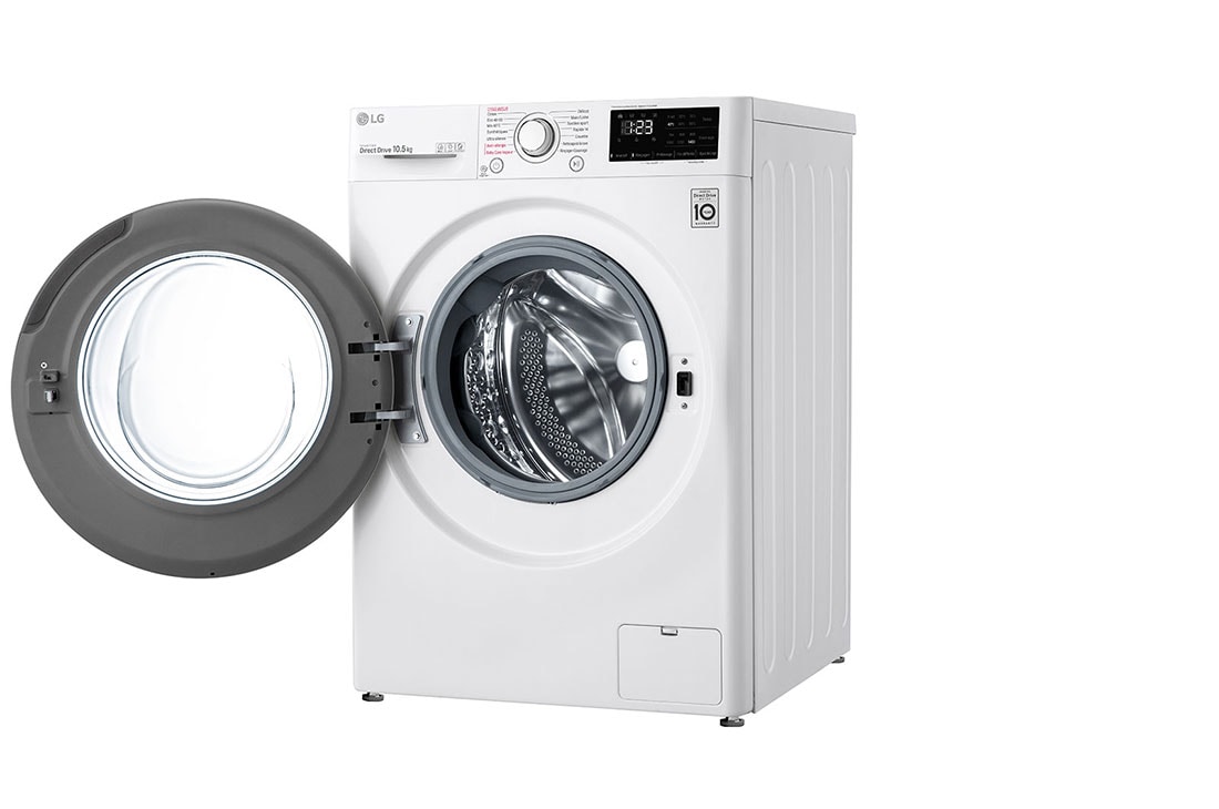 LG Lave-linge 10.5KG | AIDD™ | 6 Motion Direct Drive™ | SmartThinQ™, LG F4V3RYP3WE left open view, F4V3RYP3WE, thumbnail 11
