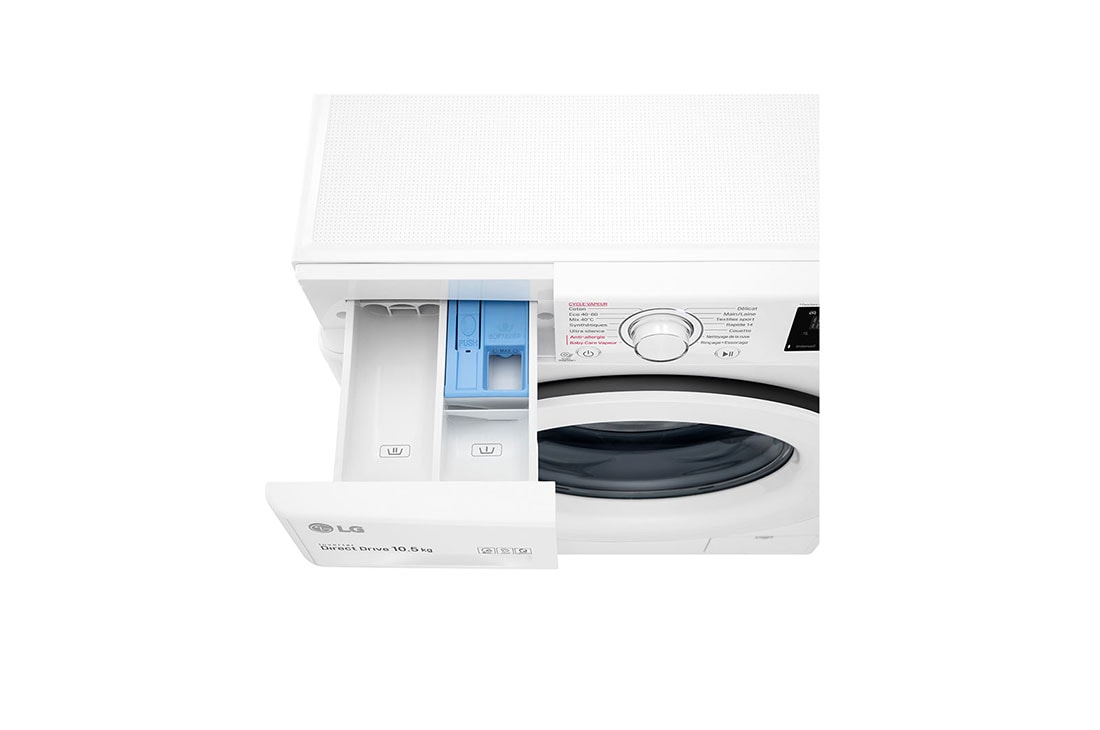LG Lave-linge 10.5KG | AIDD™ | 6 Motion Direct Drive™ | SmartThinQ™, LG F4V3RYP3WE Top Drawer Open Detail view, F4V3RYP3WE, thumbnail 7