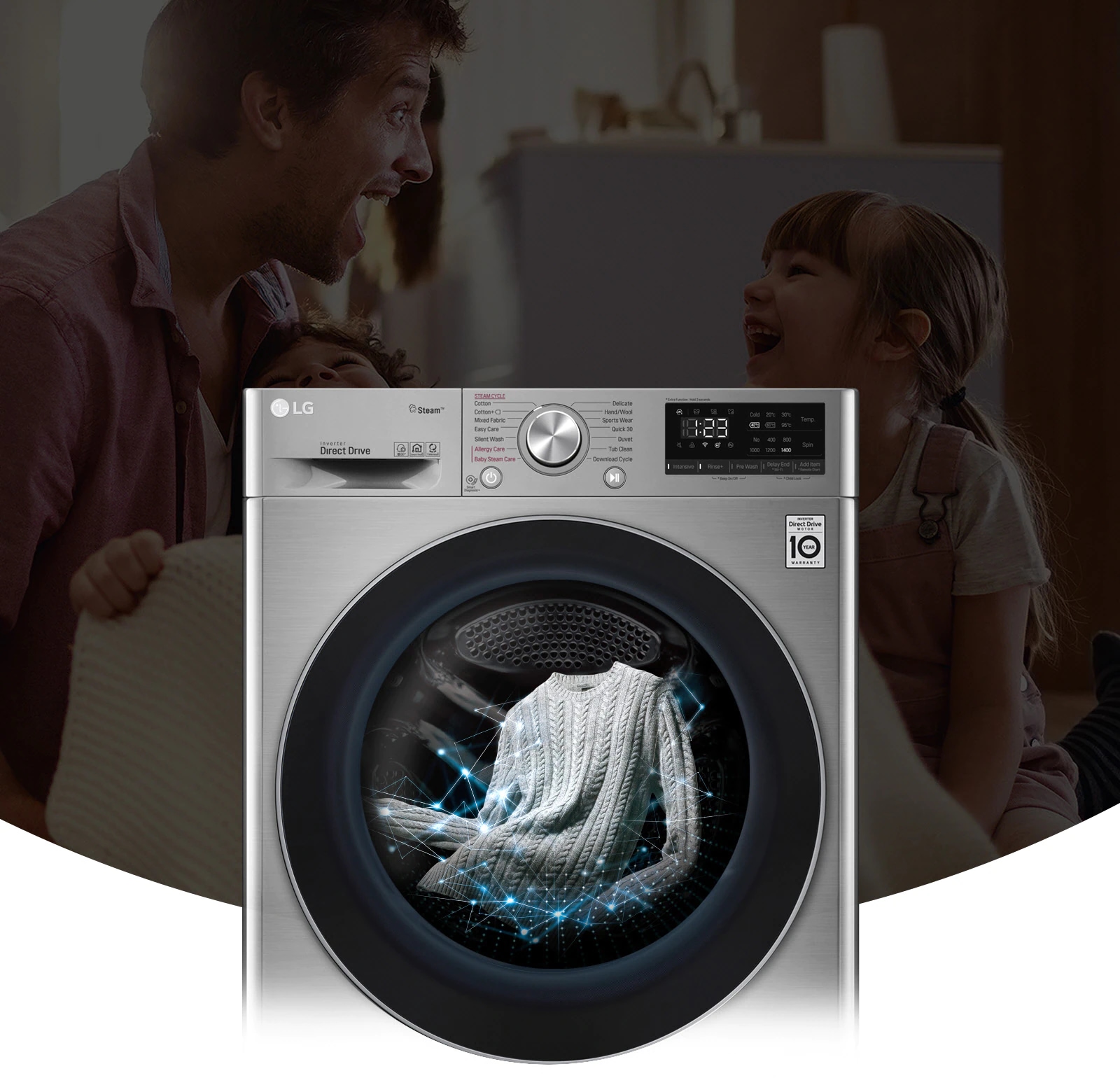 LG Lave-linge combiné de 10 Kg avec distributeur rotatif, 3 programmes de  lavage, filtre à peluche