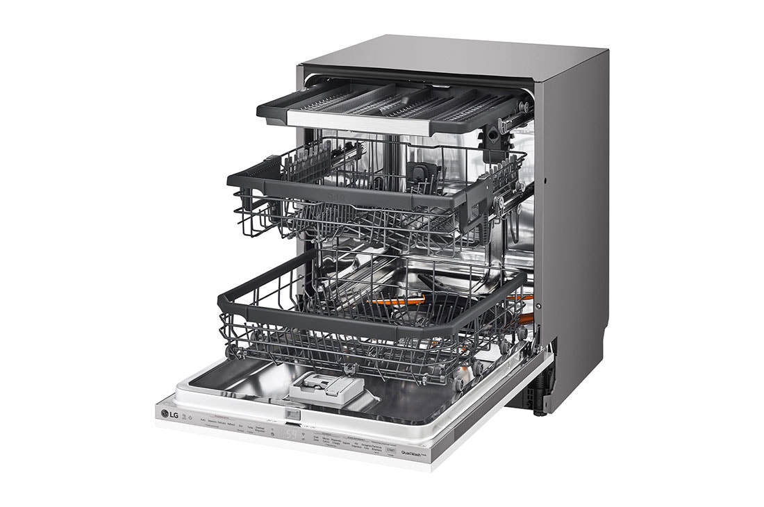 LG Lave-Vaisselle Encastrable QuadWash™  | 14 Couverts | TrueSteam™ | Inverter Direct Drive™, Vue avant droite d’un lave-vaisselle dont la porte est ouverte., DBC435TSL, thumbnail 13