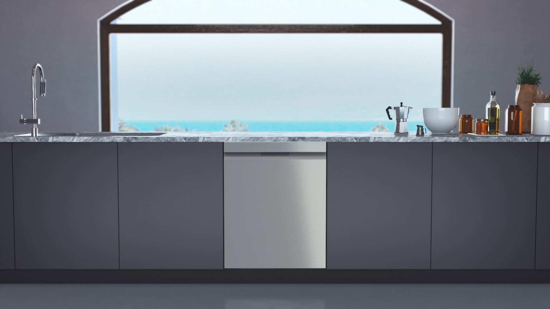 Image de style de vie intérieur présentant le lave-vaisselle en pose libre LG 