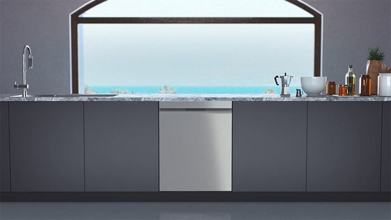 Image de style de vie intérieur présentant le lave-vaisselle en pose libre LG 