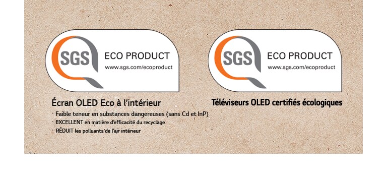 Un logo de certification SGS sur les panneaux OLED et les téléviseurs OLED.