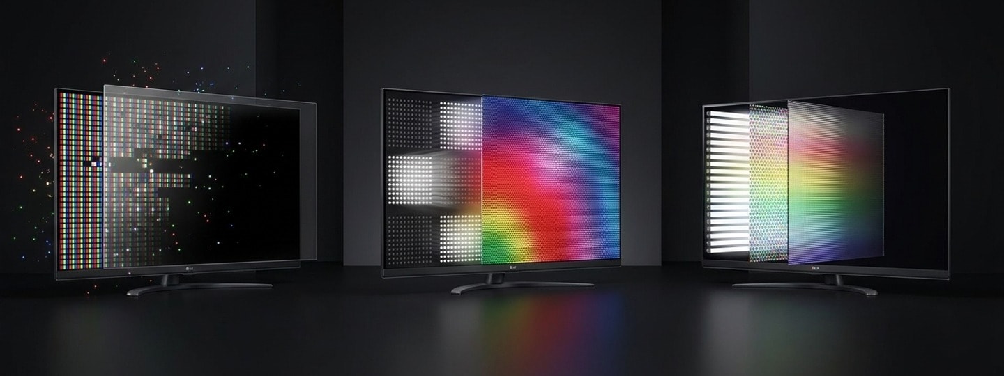 Comparaison visuelle des technologies de téléviseurs LG OLED, QNED et NanoCell.