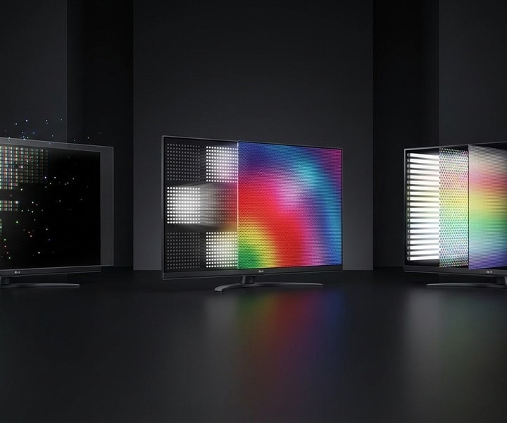 Comparaison visuelle des technologies de téléviseurs LG OLED, QNED et NanoCell.