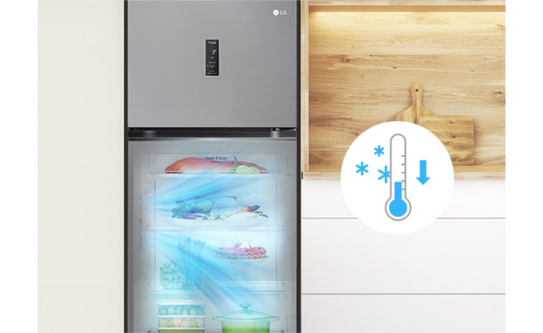 La fonction Smart Fresh Air réduit la température de 1&nbsp;°C lorsque la porte du réfrigérateur est fermée.