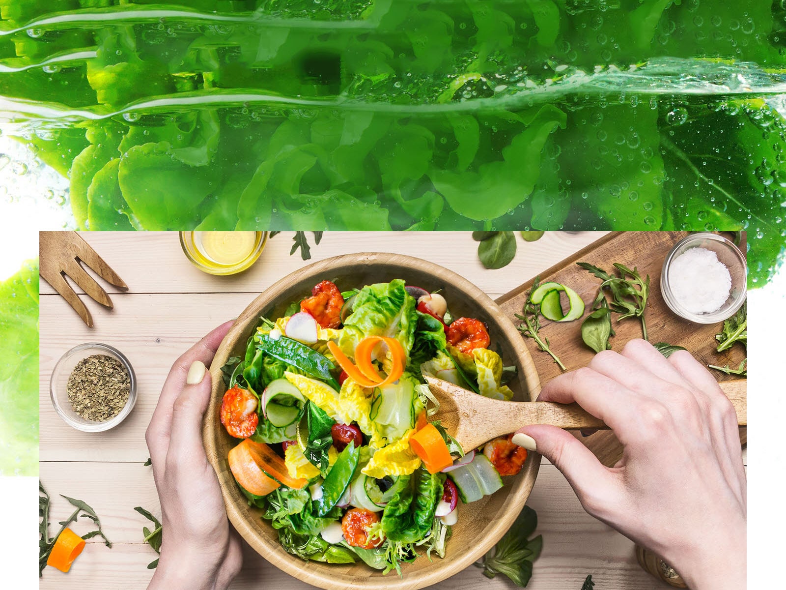 Plat de salade cuisiné dans une assiette en bois