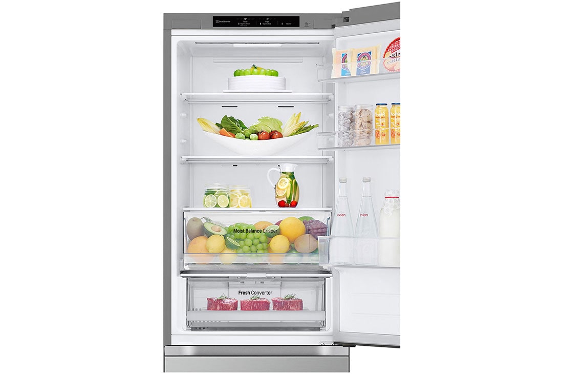 LG Combiné | 344L | No Frost | Door Cooling+™, Top door open with food detail1, GC-B459FM8W, thumbnail 7