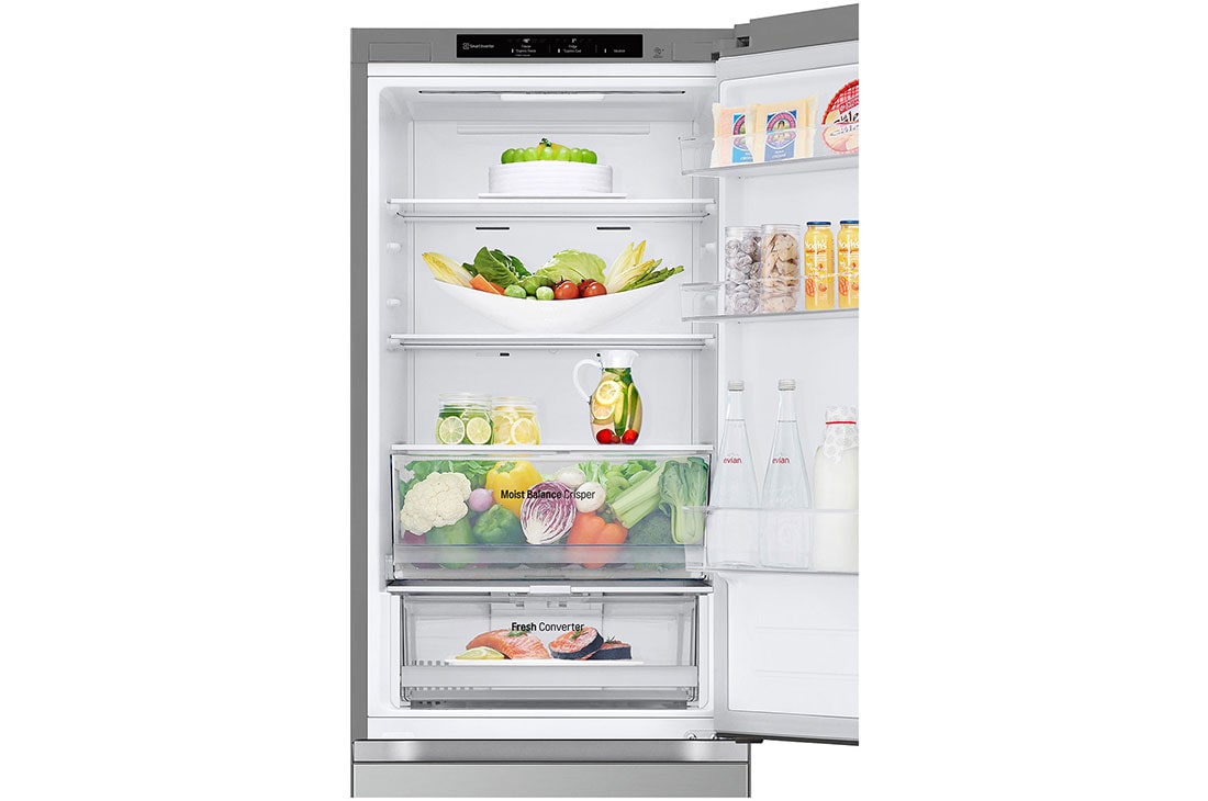 LG Combiné | 344L | No Frost | Door Cooling+™, Top door open with food detail, GC-B459FM8W, thumbnail 9