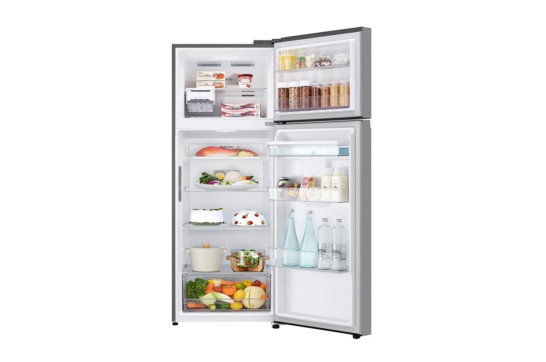 LG 2 Portes | 459L | No Frost | HygieneFresh+™ | Affichage Externe, front open view with food stored, GN-F452PFBK, thumbnail 2