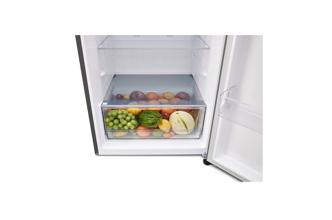 LG 2 Portes | 459L | No Frost | HygieneFresh+™ | Affichage Externe, bottom perspective open view with food stored, GN-F452PFBK, thumbnail 15