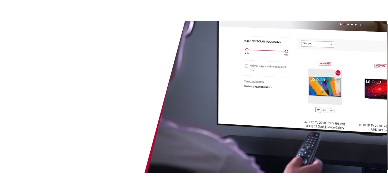 Homme utilisant le navigateur internet de son téléviseur LG