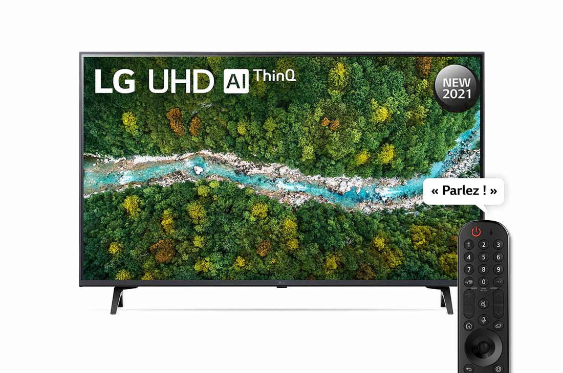 LG Smart TV LG UP77 43 pouces 4K UHD, Une vue avant du téléviseur UHD LG, 43UP77006LB