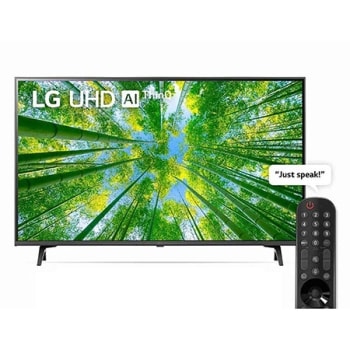 Vue avant du téléviseur UHD de LG avec image de remplissage et logo du produit1