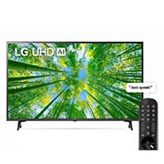 LG Smart TV UHD 4K 43'' pour Expérience Visuelle Immersive, Vue avant du téléviseur UHD de LG avec image de remplissage et logo du produit, 43UQ80006LD, thumbnail 1