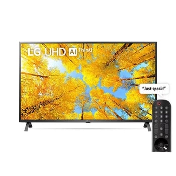 Vue avant du téléviseur UHD de LG avec image de remplissage et logo du produit1