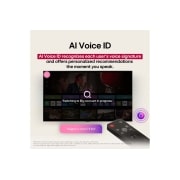 LG Smart TV LG OLED AI CS5 4K 65&nbsp;pouces 120&nbsp;Hz Télécommande AI Magic Remote webOS25 2025 , Écran LG TV avec une télécommande AI Magic Remote au premier plan. Le bouton IA est mis en surbrillance et une bulle de dialogue montre du texte&nbsp;: suggérez un film que j’aime. À l’écran, nous voyons l, OLED65CS5VA, thumbnail 10
