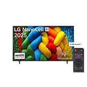 LG 55 inch LG NanoCell AI NANO80 4K Smart TV AI Magic remote HDR10 webOS25 2025 , Vue avant de la TV NanoCell, logo LG NanoCell Al dans le coin supérieur. La TV LG NanoCell NANO80 représente des textures colorées semblables à de la peinture, réunies., 55NANO80A6A, thumbnail 1