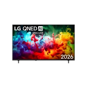 La vue avant de la LG QNED AI QNED70 Mini LED, sortie en 2026, remplit l’écran de projections éclatantes et fluides de mouvements multicolores, tandis que les couleurs finement superposées se diffusen1