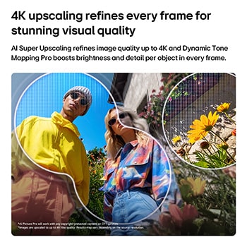 LG Smart TV QNED AI Mini LED 4K | 65 pouces | Alpha 8 Gen3 | AI Picture Pro | webOS26 | 2026, LG QNED evo AI Mini LED QNED85 avec AI Picture Pro et Dynamic Tone Mapping Pro montre une scène de style de vie extérieur à faible angle avec deux personnes parmi des fleurs éclatantes, tandis que l’I, 65QNED85B6T, thumbnail 6