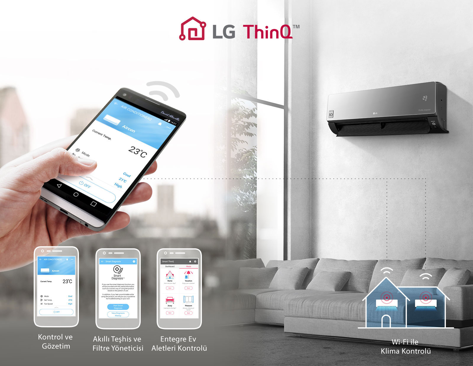 Access your air conditioner at anytime and from anywhere with a Wi-Fi equipped device and LG's exclusive home appliances control app.