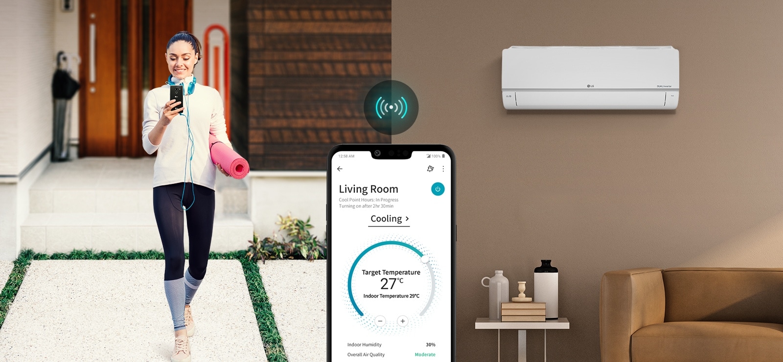 LG Wall-Mount Split Air Conditioner - 12,000 BTU, DUAL Inverter Compressor™, Gen Mode+™, Mosquito Away, Energy Saving, Faster Cooling, S4-Q12JA28J