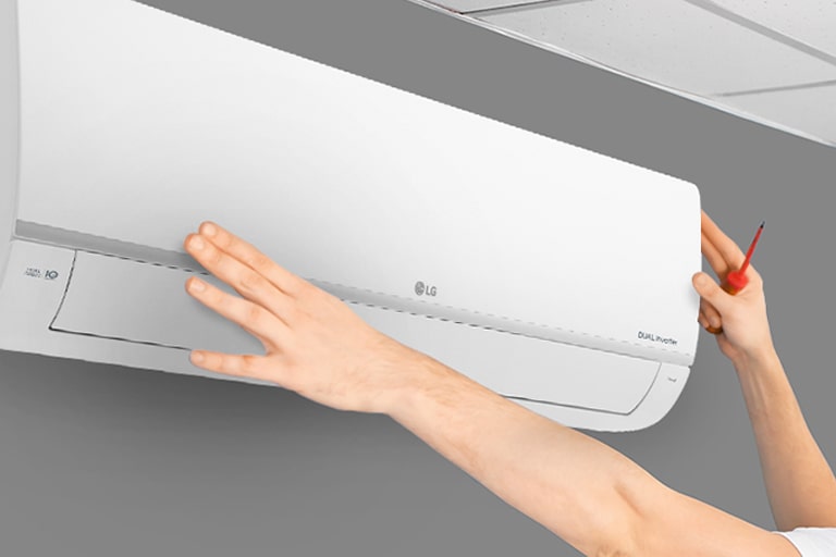 An air conditioner under installation.