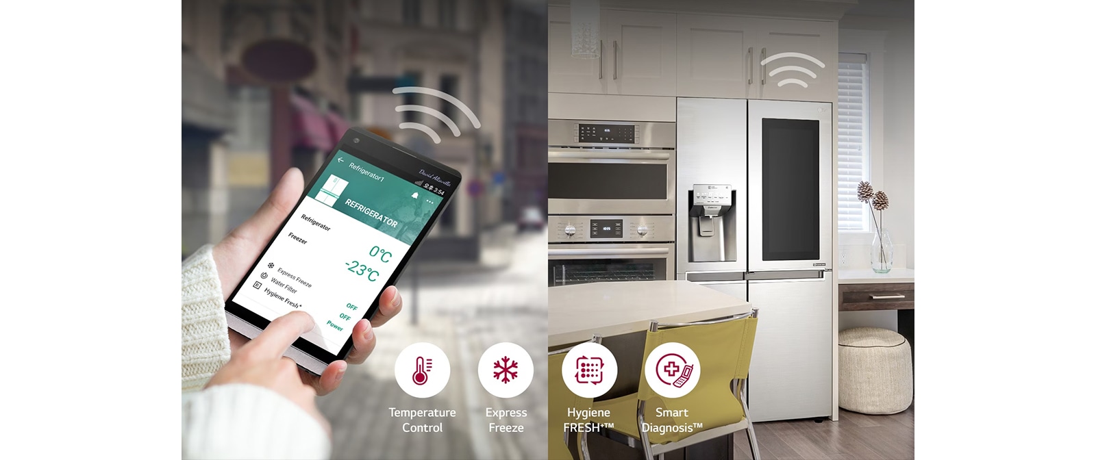 LG InstaView refrigerator connected to the LG ThinQ app  For a household already using other LG ThinQ appliances, an InstaView fridge slots into the same smart-home setup rather than needing a separate app.