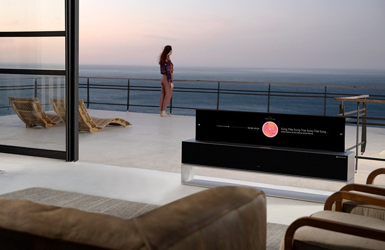 Side by side comparison of Rollable TV screen that in a line view