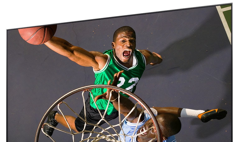 View from the top of the backboard capturing a basketball player about to dunk with an 8K realism