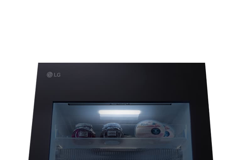 Close-up of soft LED lighting, effectively distributing light throughout the refrigerator and making it easy on the eyes.